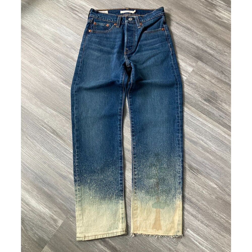 Levi's Wedgie Straight Custom Bleach Dip Dye Raw Hem Tree Graphic